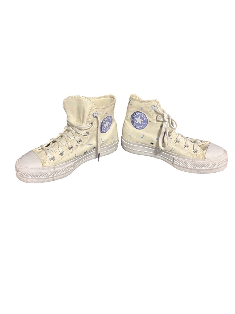 Converse High-Top Sneakers in Cream with Lavender Accents